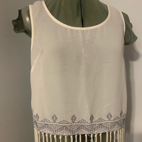 MINE Embroidered Sheer Fringe Tank Top White Medium NEW - Picture 2 of 6